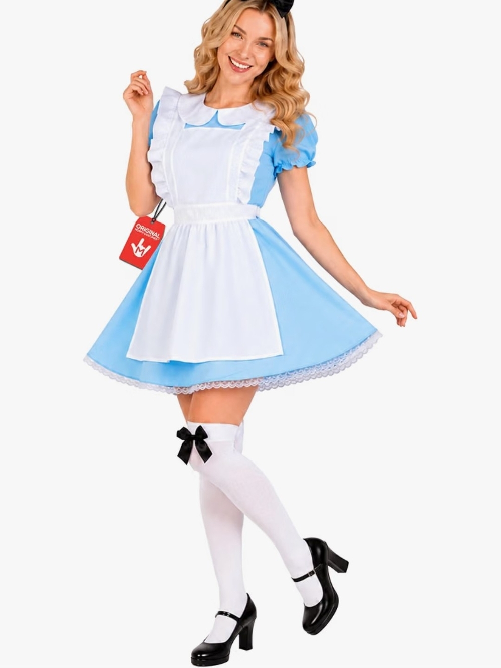 Alice-Style Theater Dress with White Pinafore - Blue Women Halloween Costume